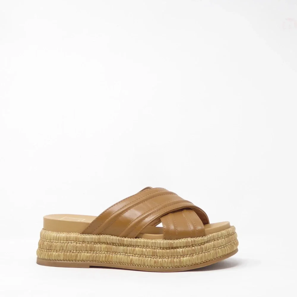 Dolce Vita Womens Weslee Sandals Brown Leather Platform Espadrille Slide Size 7